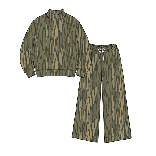 8.31 GLP3817 Preorder Adult Camo Top Straight Pants Woman Mock Neck Yoga Clothes Set
