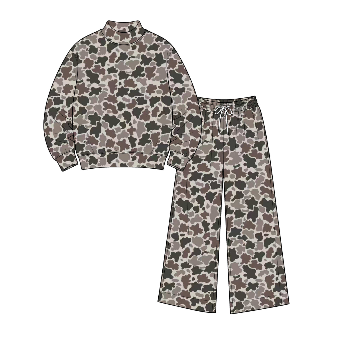 8.31 GLP3819 Preorder Adult Brown Camo Top Straight Pants Woman Mock Neck Yoga Clothes Set