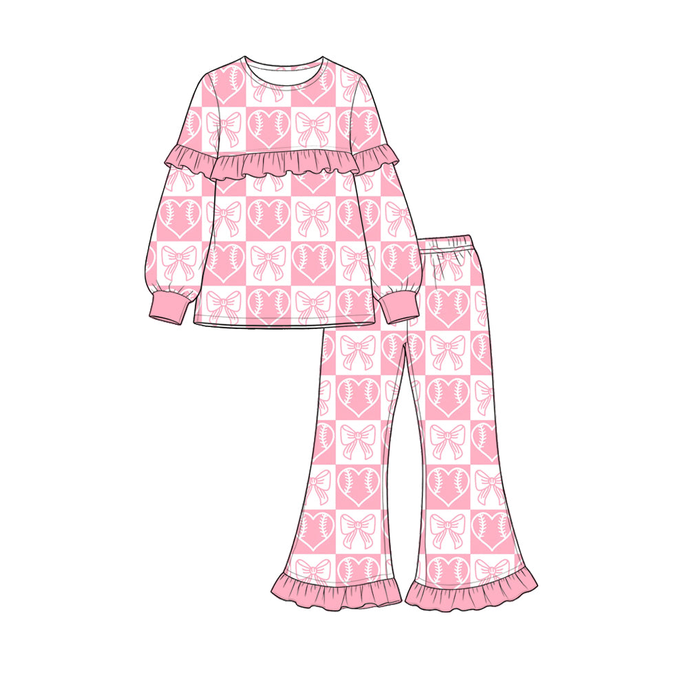 9.4 GLP3833 Preorder  Baby Girls Heart Baseball Pink Long Sleeve  Outfit