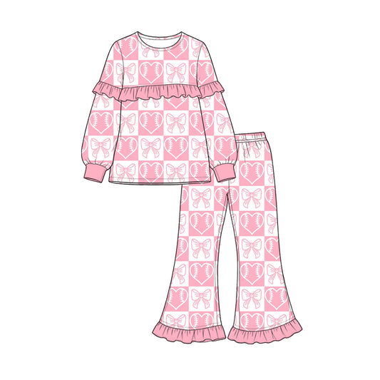 9.4 GLP3833 Preorder  Baby Girls Heart Baseball Pink Long Sleeve  Outfit