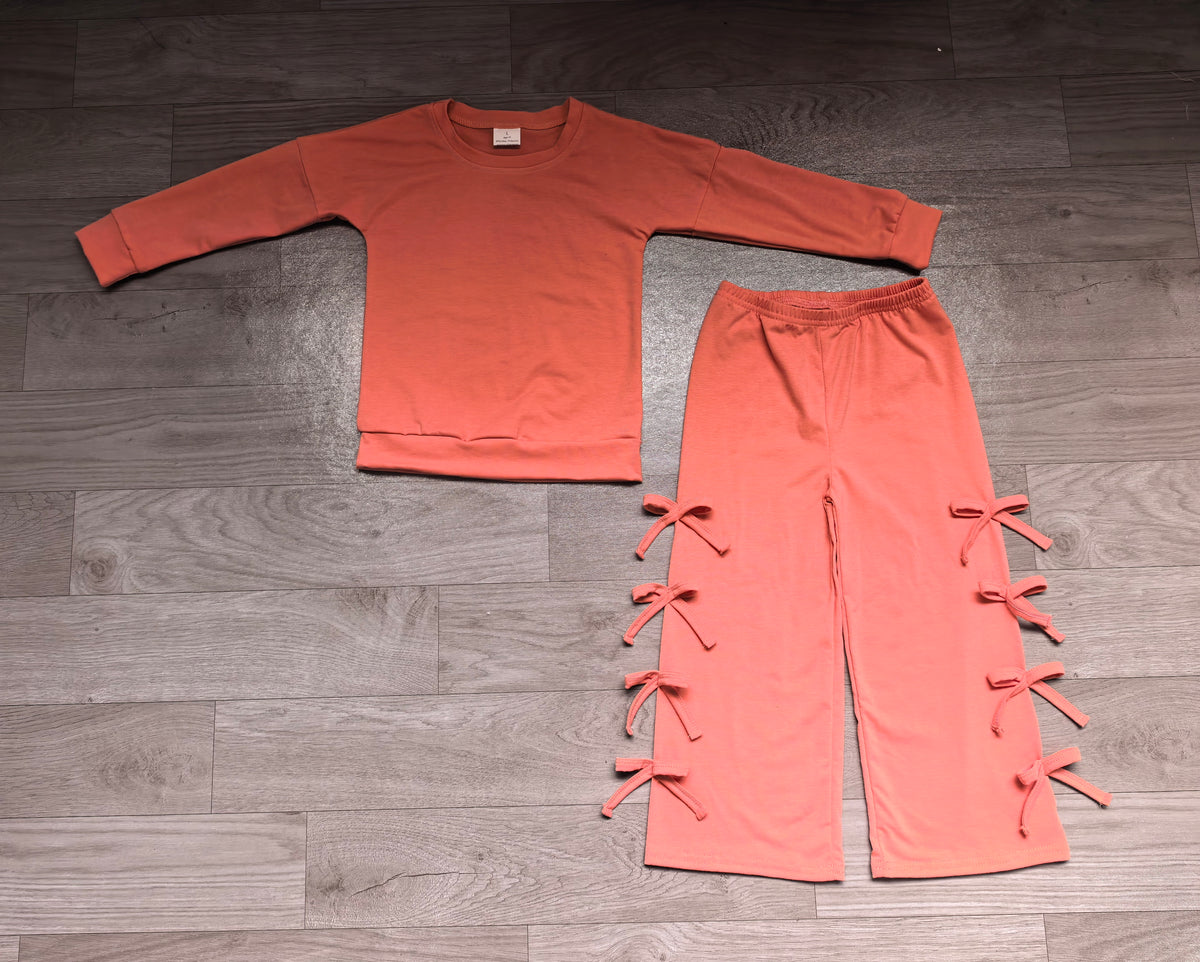 9.7 GLP3845 Kids Girls  Pink Long Sleeve Bow Pants Outfit
