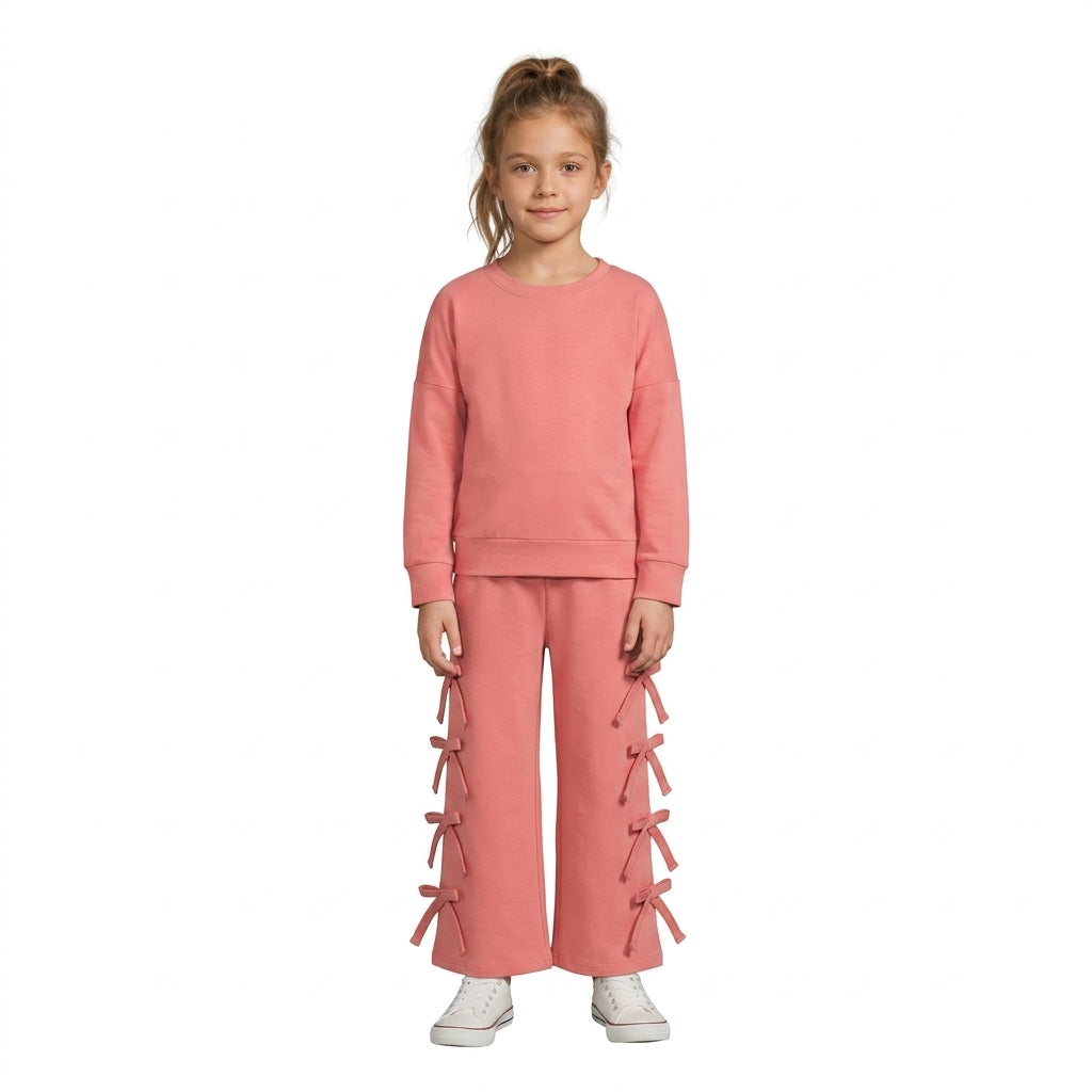 GLP3845 Pink Long Sleeve Top Bows Pants Girls Cotton Outfits