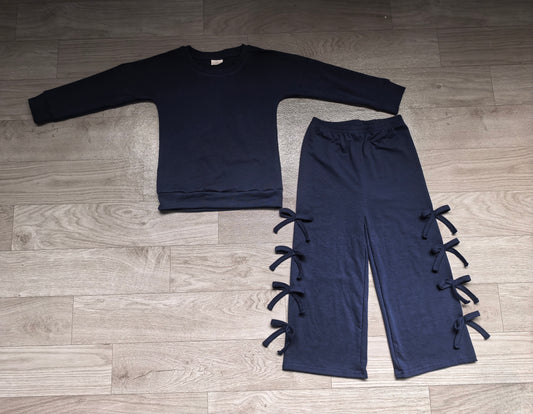 9.7 Preorder GLP3849 Kids Girls Navy Long Sleeve Bow Pants Outfit