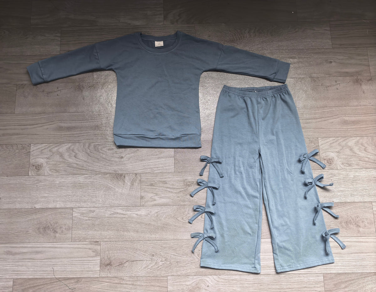 9.7 Preorder GLP3850 Kids Girls Blue Bow Long Sleeve Bow Pants Outfit