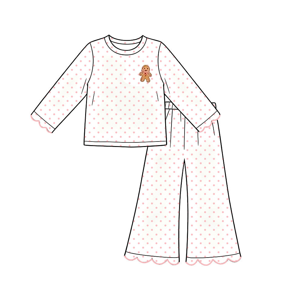 Preorder Kids Girls Pink Polka Dot Gingerbread Scallop Outfit