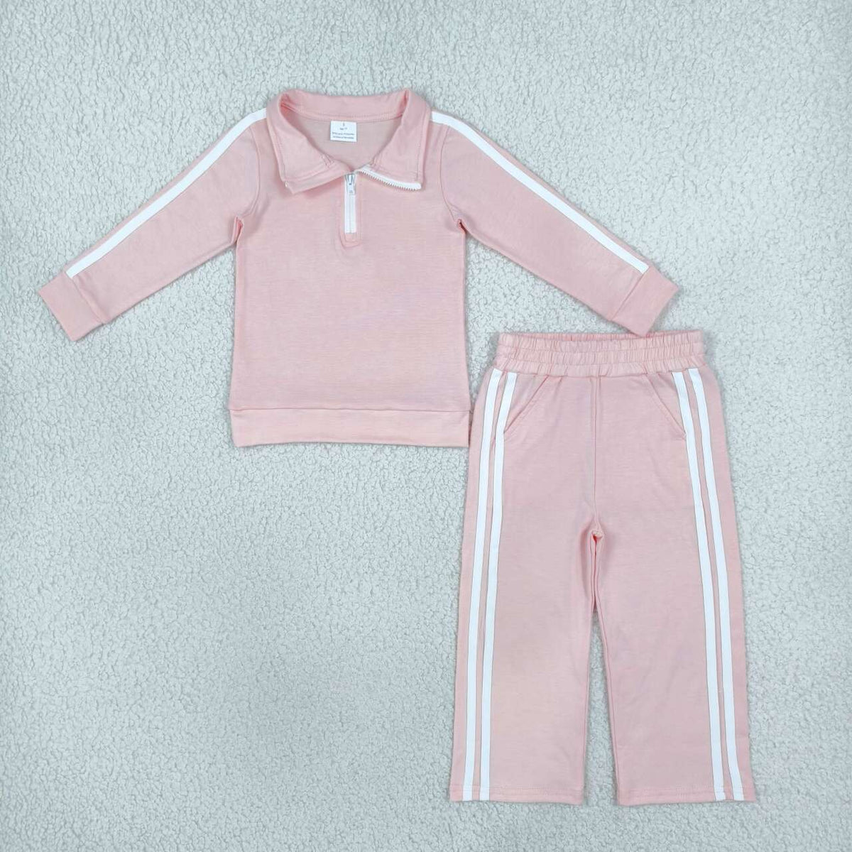GLP3860 Pink Cotton Zipper Pullover Top Pockets Pants Girls Sports Clothes Set
