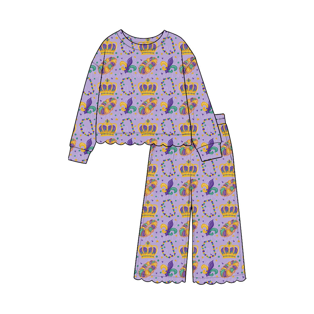 9.14 GLP3883 Donut Anchor Print Girls Mardi Gras Scallop Clothes Set
