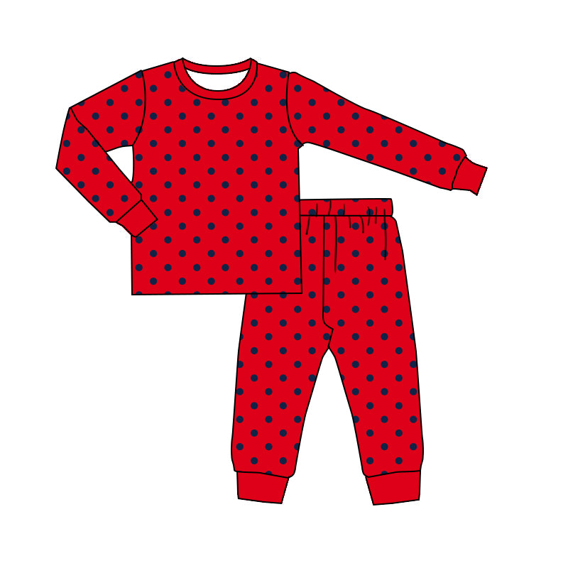 9.16 GLP3893 Preorder Navy Dots Red Print Girls Christmas Pajamas Clothes Set