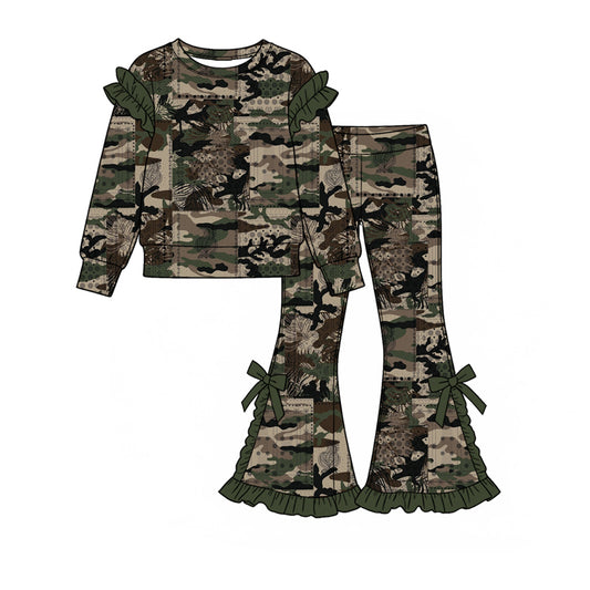 9.16 GLP3897 Preorder Camo Hunting Print Ruffle Top Bell Pants Girls Clothes Set