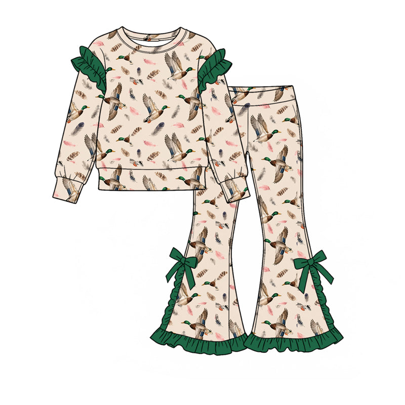 9.16 GLP3899 Preorder Duck Print Ruffle Top Bell Pants Girls Clothes Set
