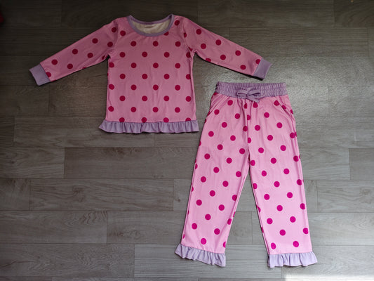 9.16 GLP3901 Preorder Pink Dots Print Girls Ruffle Clothes Set