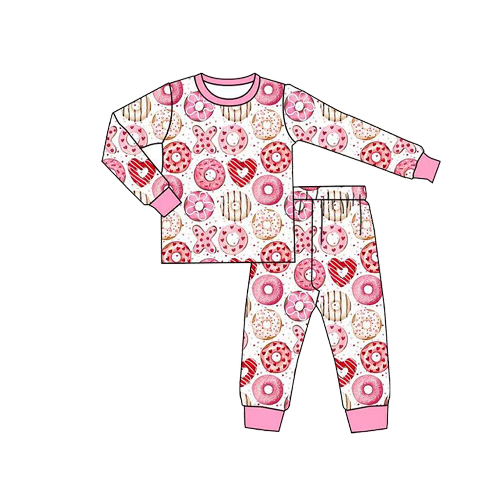 9.21 GLP3919 Preorder Donut XO Print Girls Valentine's Day Pajamas Clothes Set
