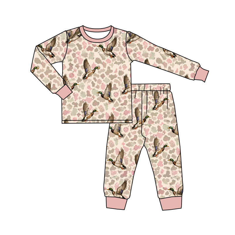 9.24 Preorder BLP1631 Kids Girls Pink Camo Mallard Duck Long Sleeve Pajama Set
