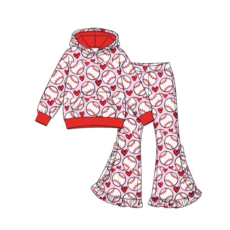 9.25 GLP3939 Preorder Baseball Pink Hoodie Top Bell Pants Girls Ruffle Clothes Set