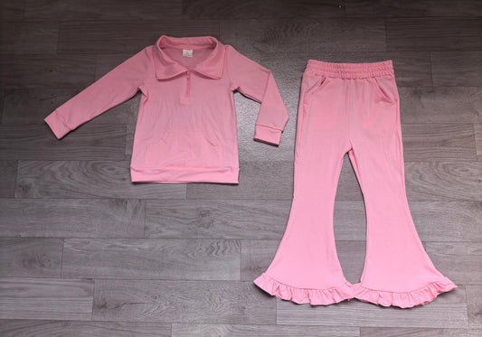 9.28 GLP3947 Preorder Kids Girls Cotton Pink Pullovet Top Flare Pants Outfit