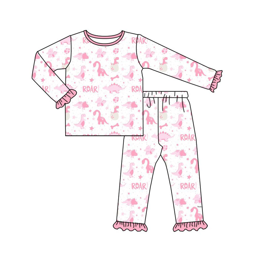 9.29 GLP3948 Preorder Dino Eggs Pink Print Girls Easter Pajamas Clothes Set