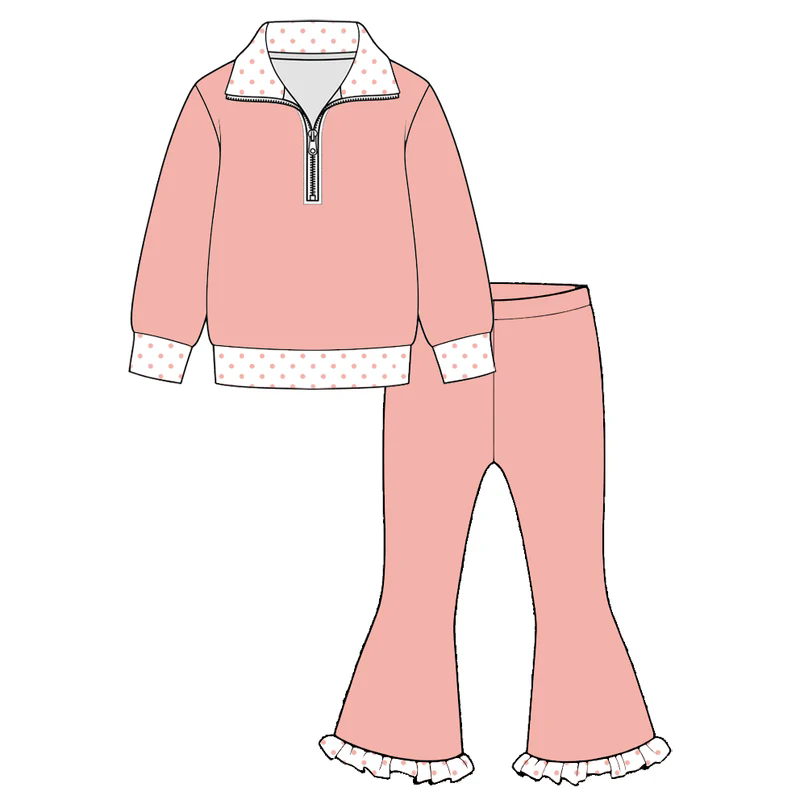 10.1 Preorder GLP3961 Baby Girls Pink Pullover Pullover Top Bell Bottom Pants Outfit