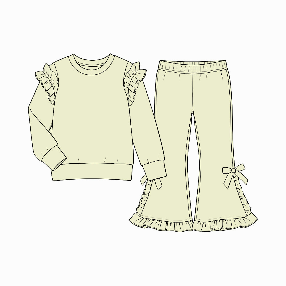10.6 Preorder GLP3986 Green Cotton Bell Pants Girls Ruffle Clothes Set