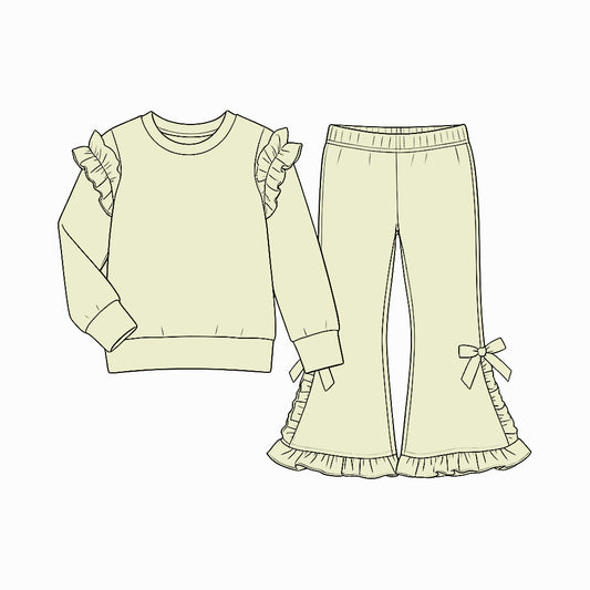 10.6 Preorder GLP3986 Green Cotton Bell Pants Girls Ruffle Clothes Set