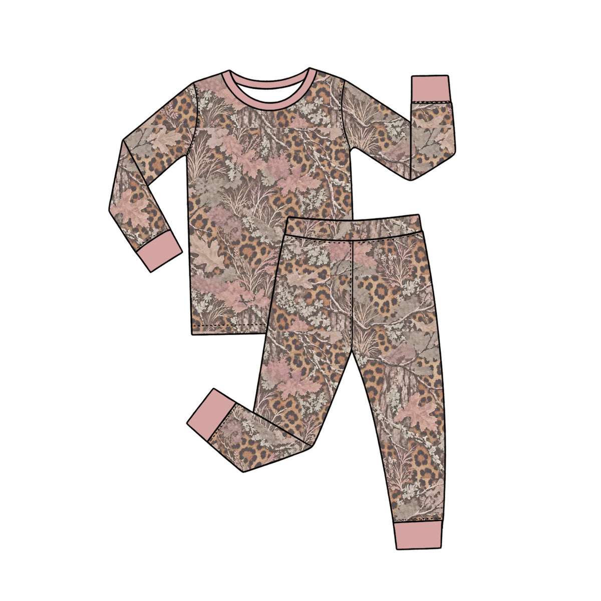 10.10 GLP3989 Preorder Branch Leopard Print Girls Pajamas Clothes Set