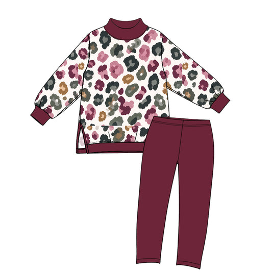 10.10 GLP3991 Preorder Kids Girls Colorful Leopard Long Sleeve  Top with Leggings Set