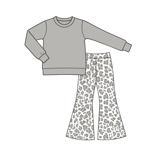10.12 GLP3992 Preorder Grey Top Leopard Bell Pants Girls Clothes Set