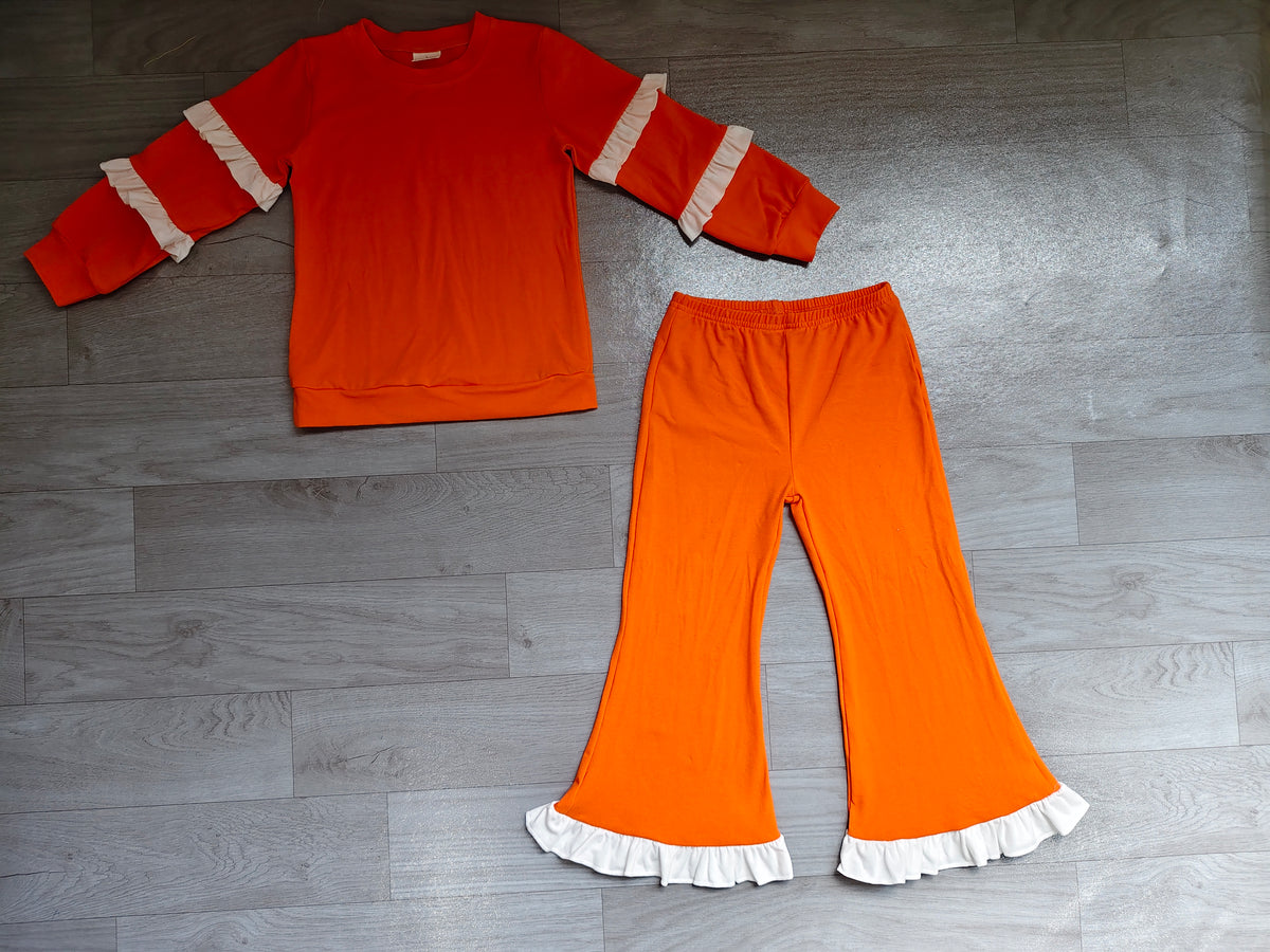 10.14 GLP4011 Preorder Kids Girls Yellow Cotton Top Pants Outfit with White Ruffle