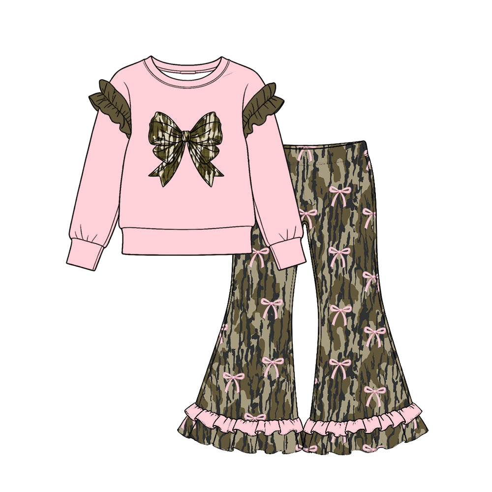 10.18 GLP4018 Bow Pink Top Camo Bell Pants Girls Clothes Set