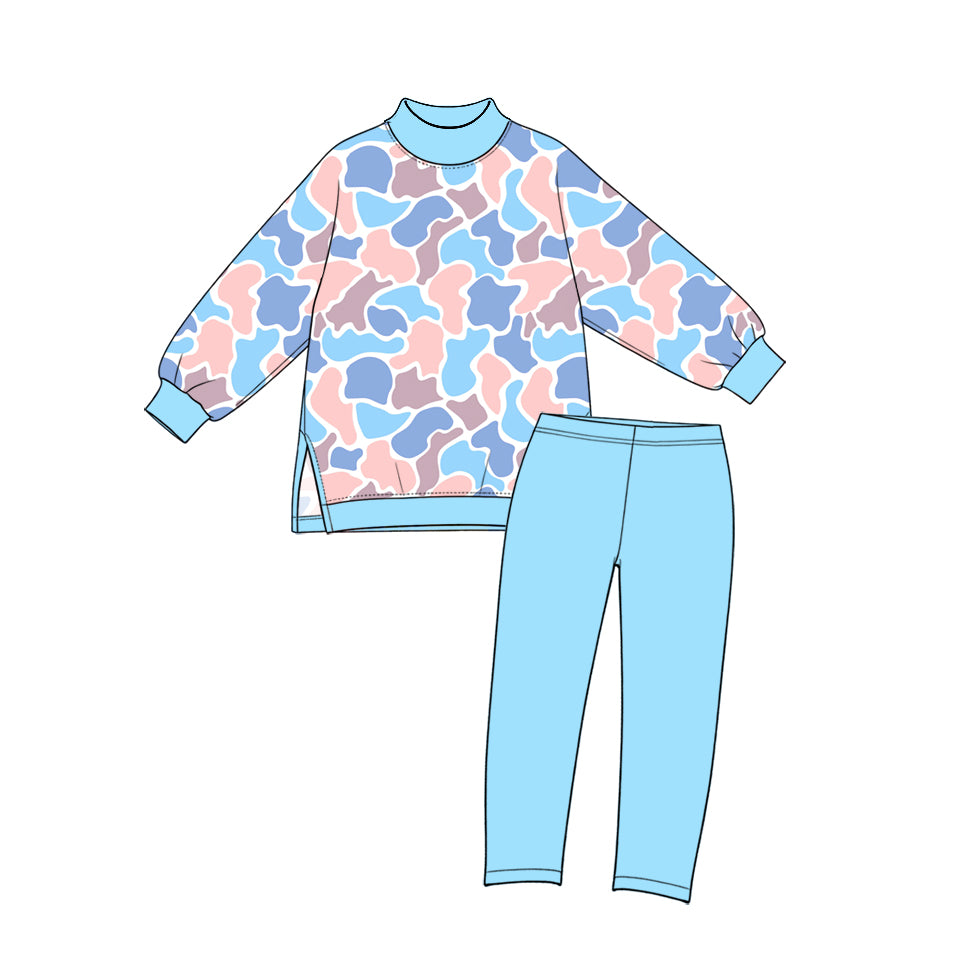 10.20 GLP4031 Preorder Pink Blue Camo Top Legging Pants Girls Yoga Clothes Set