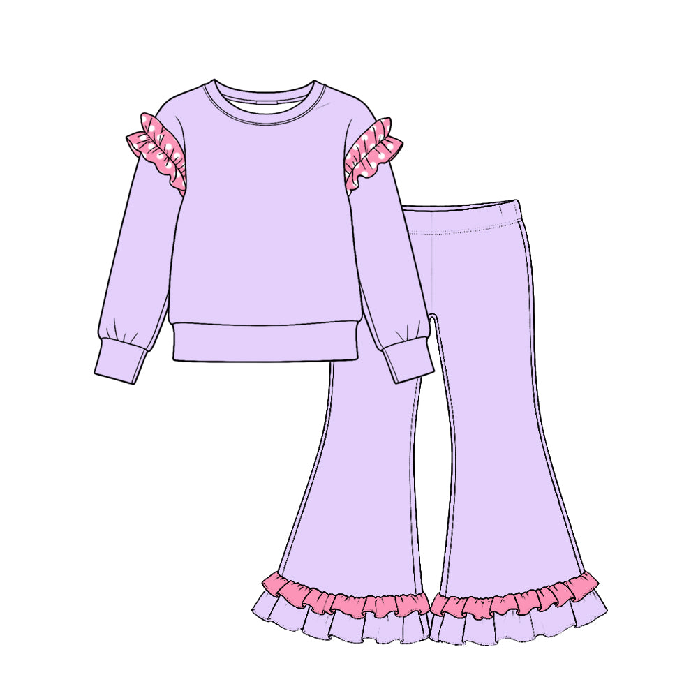 10.21 GLP4042 Lavender Top Bell Pants Girls Cartoon Princess Clothes Set