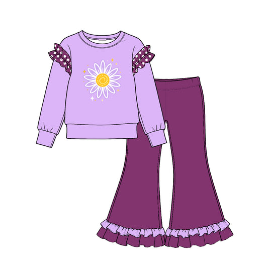 10.22 GLP4063 Daisy Print Lavender Top Bell Pants Girls Cartoon Princess Clothes Set