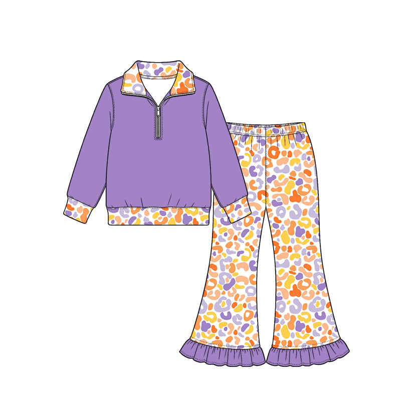 10.26 GLP4067 Preorder Kids Girls Purple Pullover Floral Flare Pants Outfit