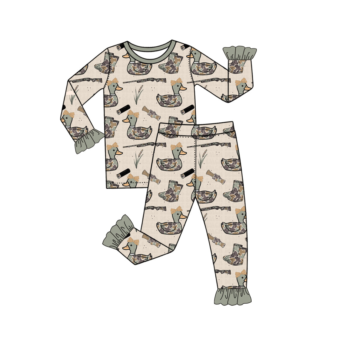 10.27 GLP4075 Preorder Duck Hunting Camo Print Girls Fall Pajamas Clothes Set