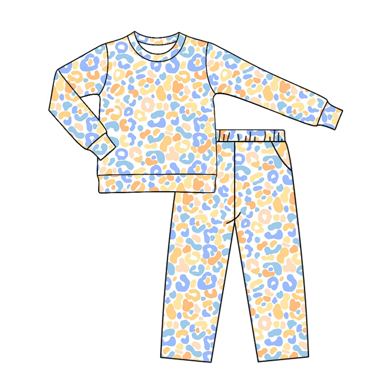 10.29 GLP4081 Preorder Cream Blue Leopard Print Girls Clothes Set