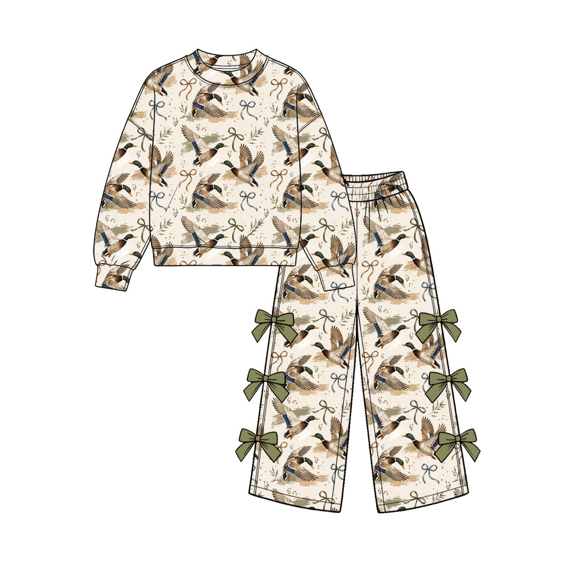 10.29 GLP4086 Preorder Duck Bows Print Girls Clothes Set