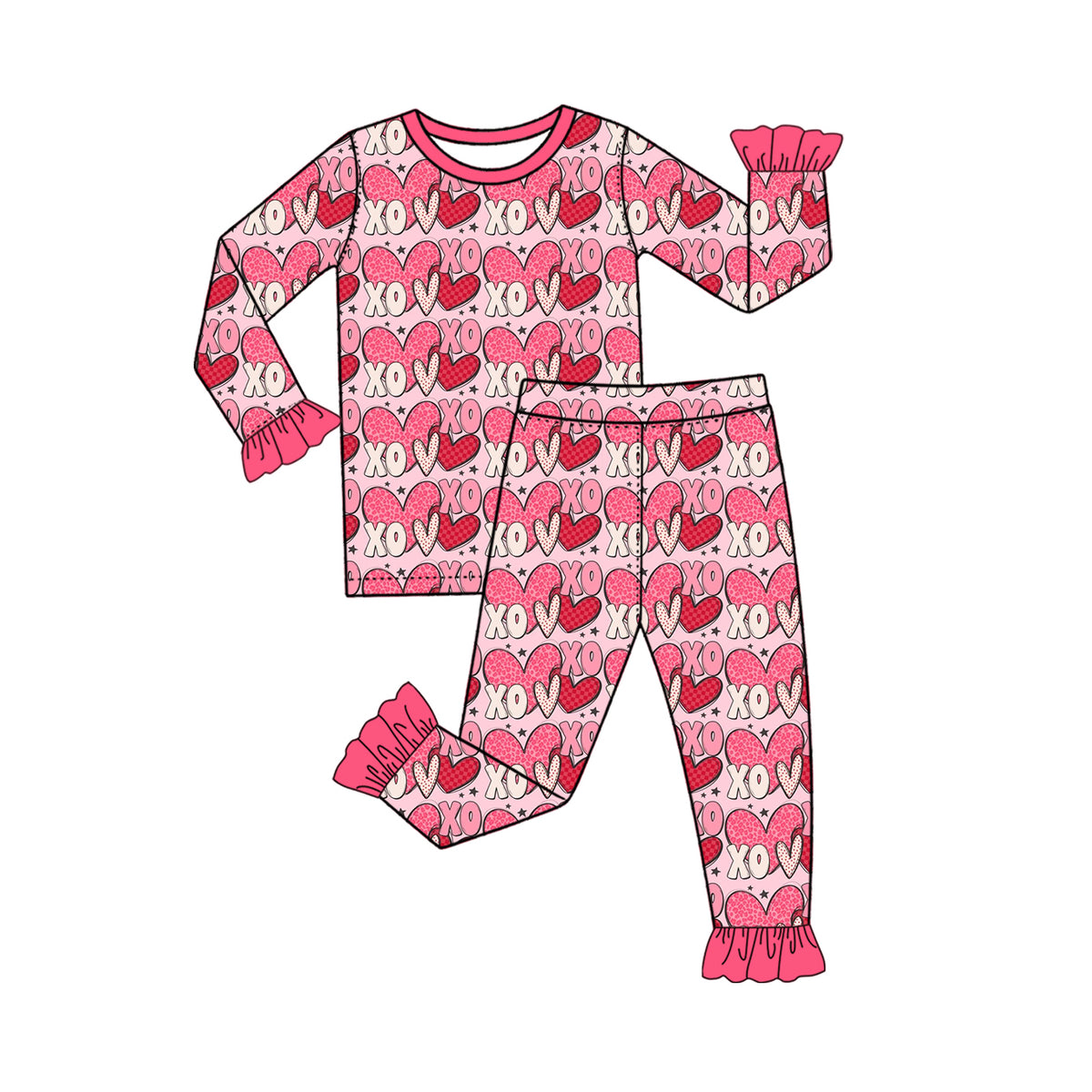 10.29 GLP4096 Preorder Kids Girls Valentine's Day XOXO Ruffle Pajama Set