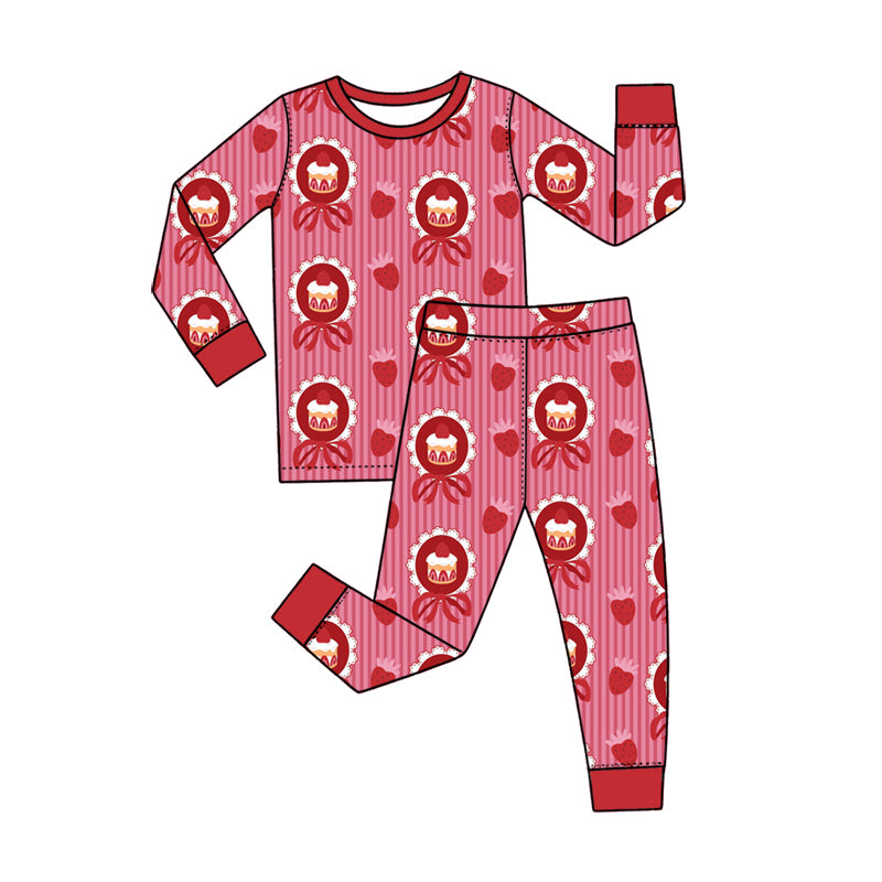 10.30 GLP4104 Preorder Cake Bows Stripes Print Girls Valentine's Day Pajamas Clothes Set