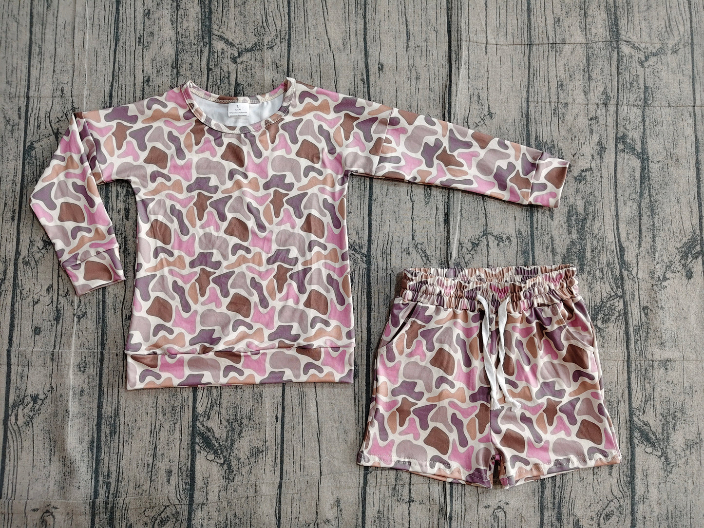 (In Production) Baby Girls Pink Brown Camo Top Pockets Shorts Outfit