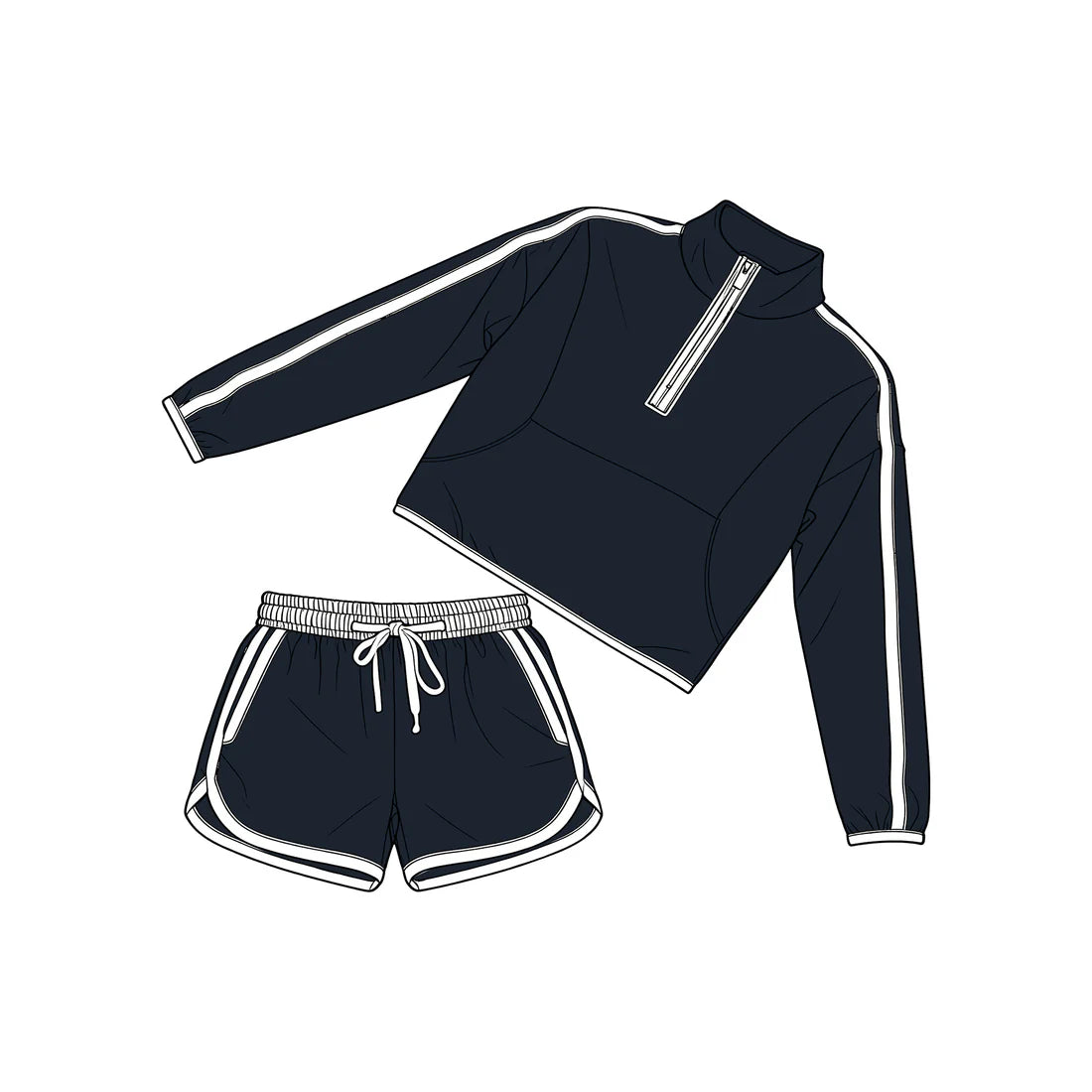 3.25 GLS0099 Baby Girls Long Sleeve Navy Pockets Zip Pullover Top Short Clothes Set Preorder