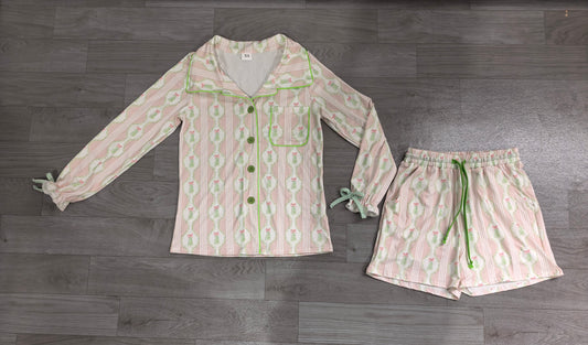 6.19 GLS0115 Preorder Christmas Tree Pink Long Sleeve Top Pockets Shorts Woman Pajamas Clothes Set