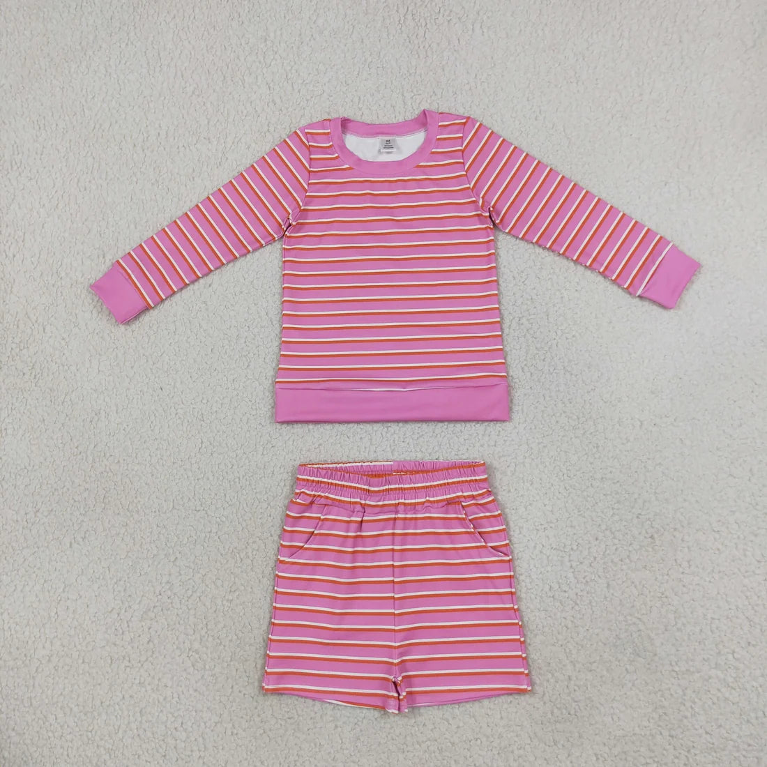 Mommy and Me Pink Striped Long Sleeve Top Shorts Active Outfit