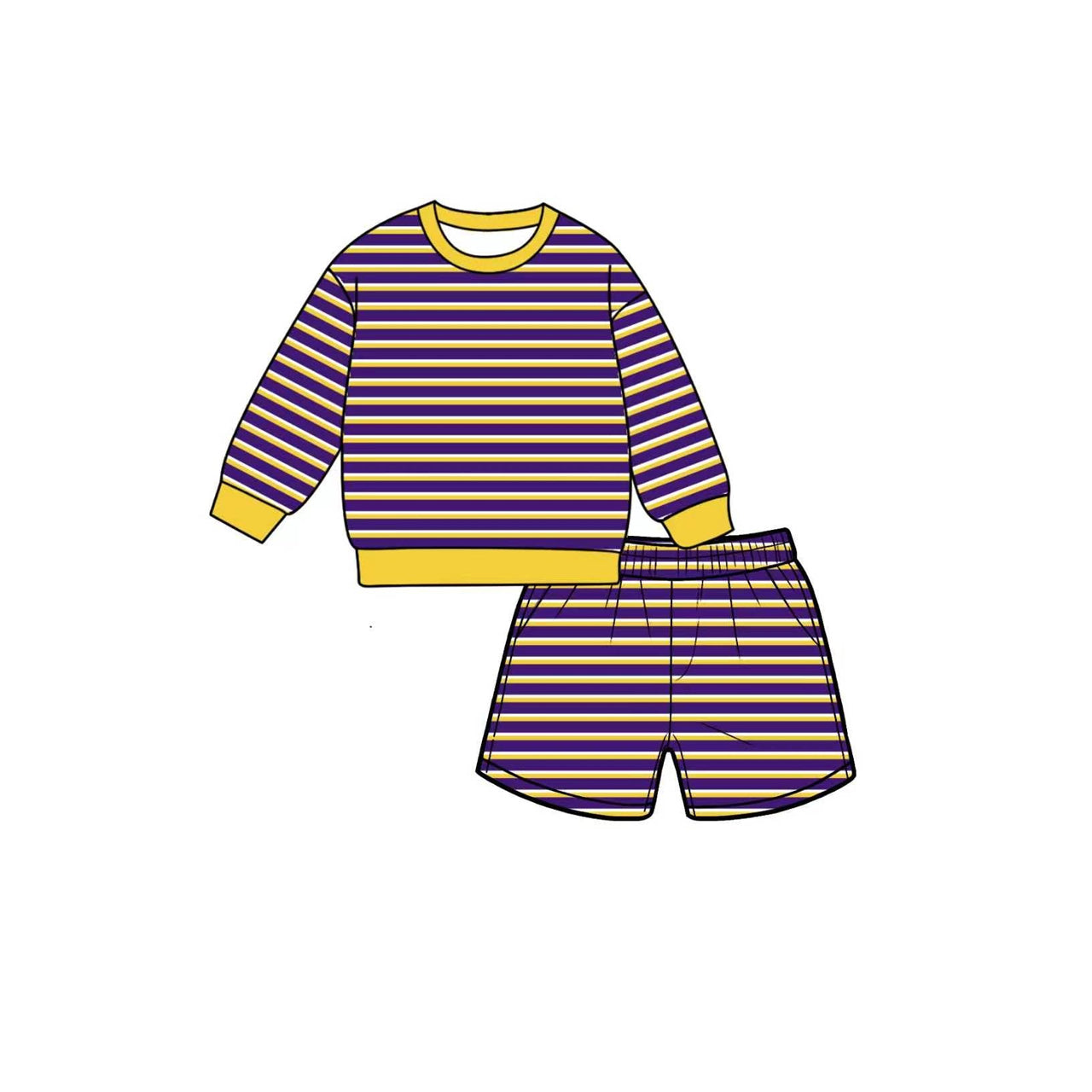 7.6 Preorder GLS0129 Kids Girls Purple Yellow Long Sleeve Top with Shorts Outfit