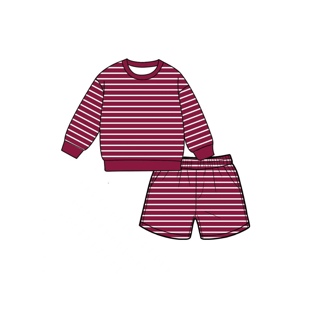 7.6 Preorder GLS0130 Kids Girls  Dark Red Long Sleeve Top with Shorts Outfit