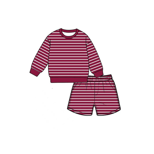 7.6 Preorder GLS0130 Kids Girls  Dark Red Long Sleeve Top with Shorts Outfit