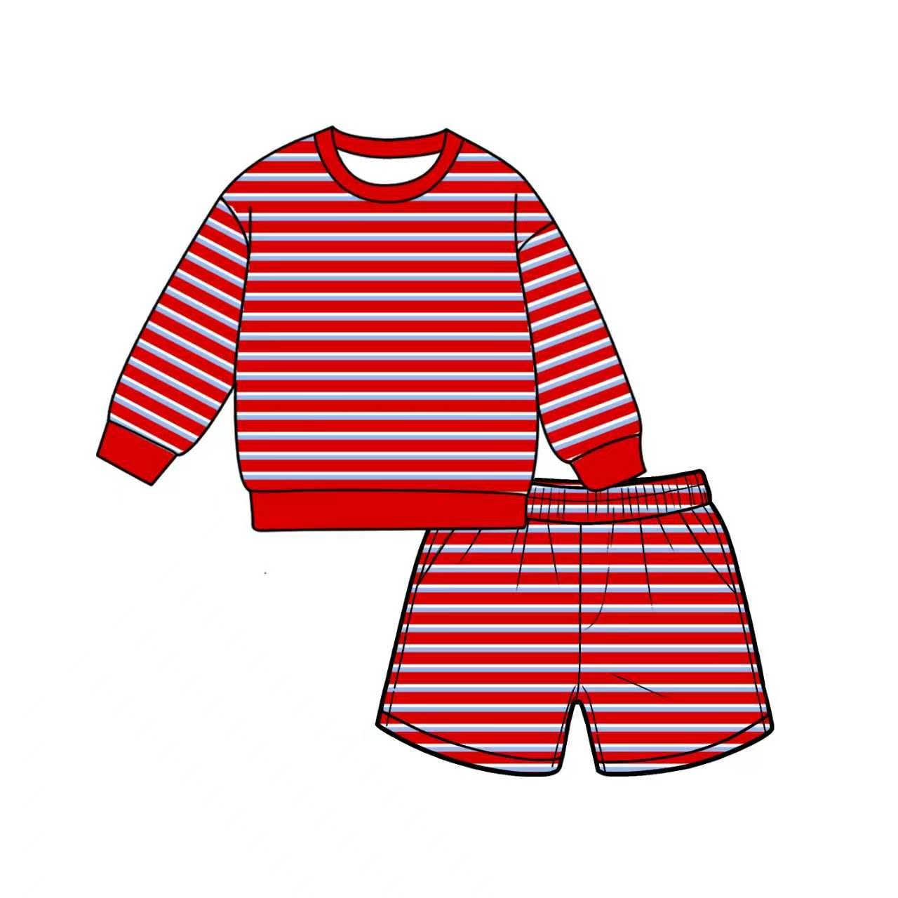 7.6 Preorder Adult Women Red Striped Long Sleeve Top with Shorts Outfit
