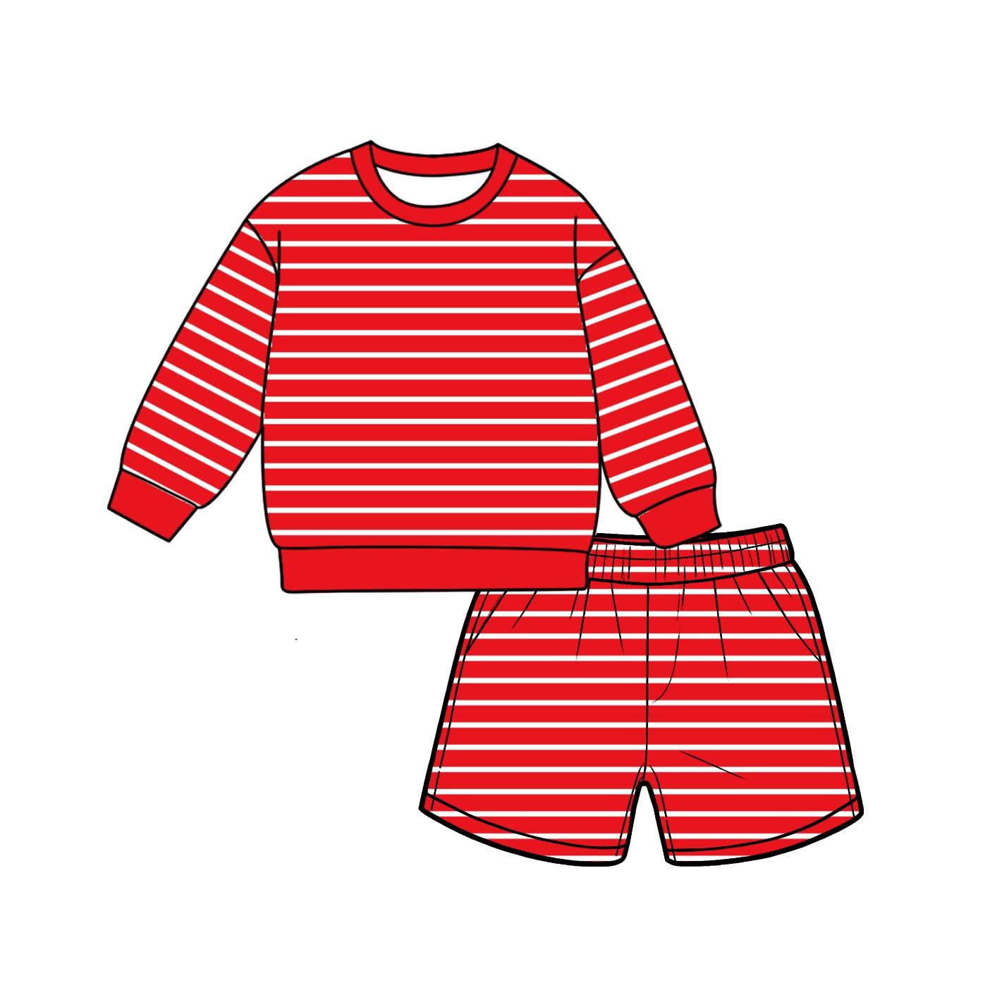 7.6 Preorder Adult Women Red Striped Long Sleeve Top with Shorts Outfit