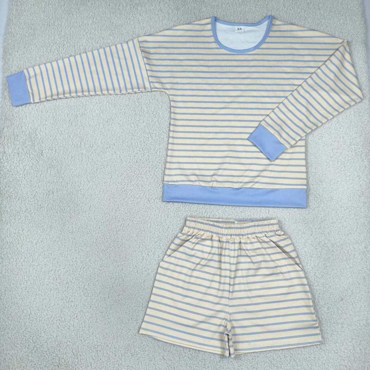Mommy and Me Blue Striped Long Sleeve Top with Shorts Active Outfit