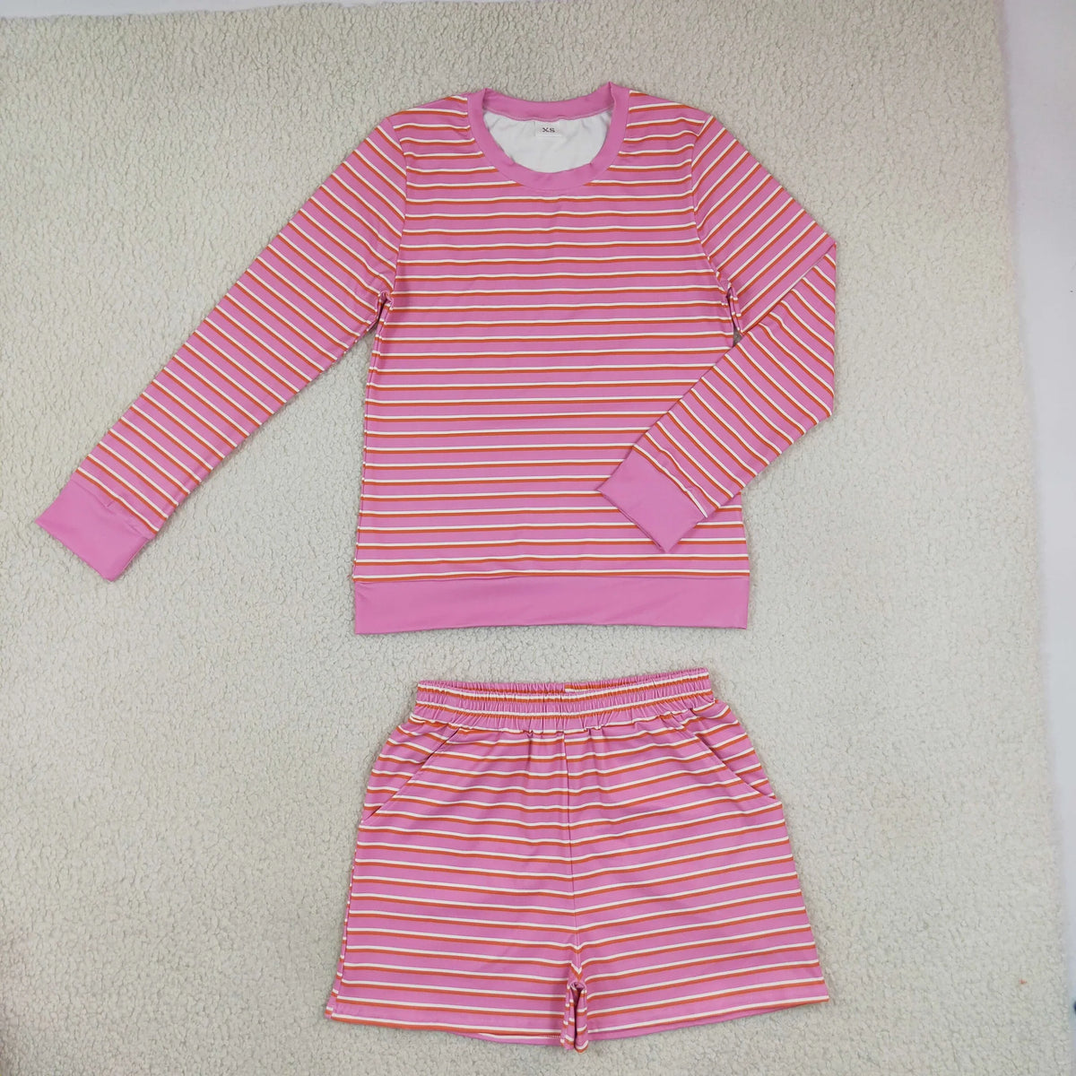 Mommy and Me Pink Striped Long Sleeve Top Shorts Active Outfit