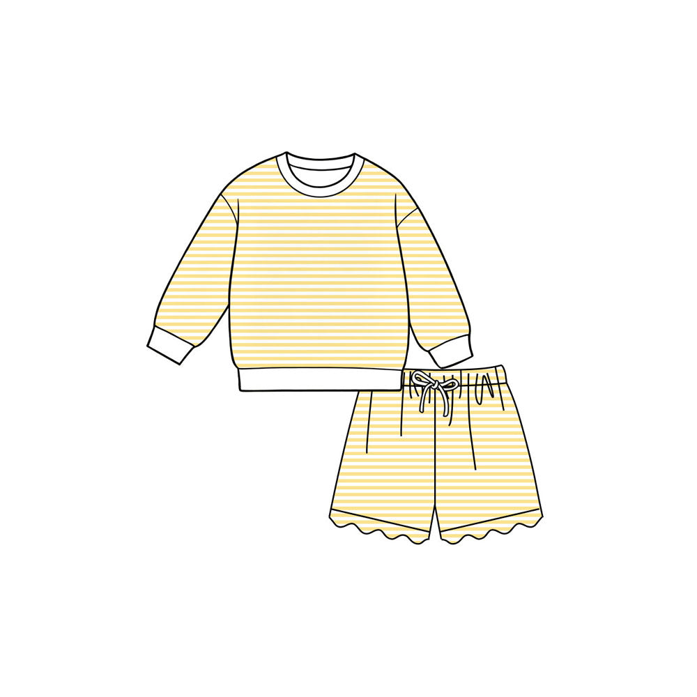 7.6 Preorder  Kids Girls Yellow Long Sleeve Top with Shorts Outfit