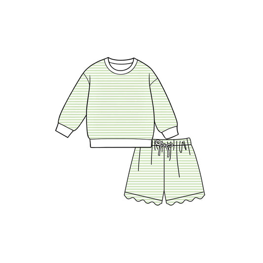 7.6 Preorder  Kids Girls Light Green Long Sleeve Top with Shorts Outfit
